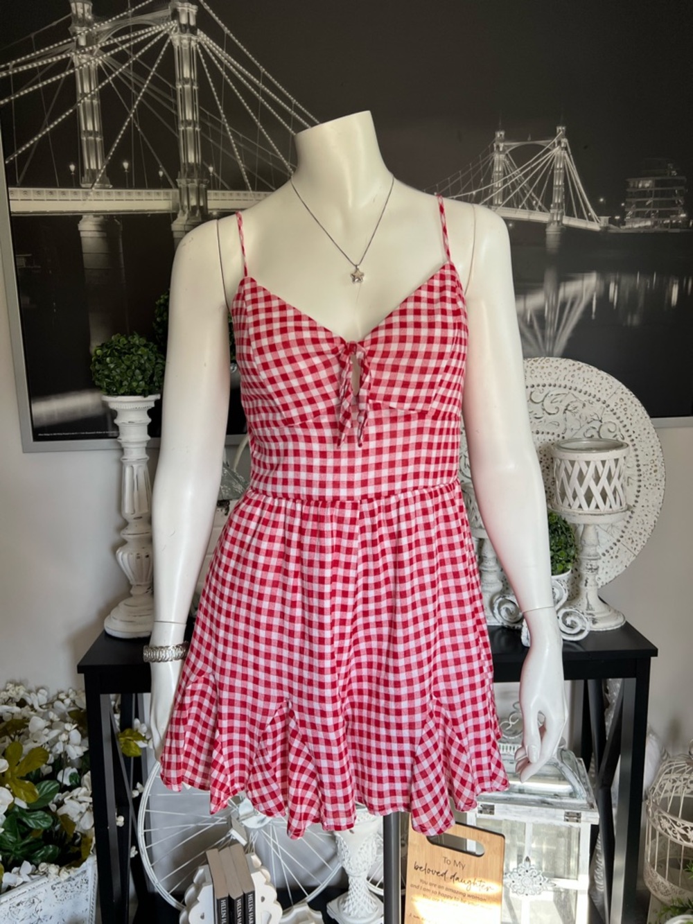 Trixx Clothing Co. Red Gingham Romper – Lace‑Up Front, Ruffle Hem